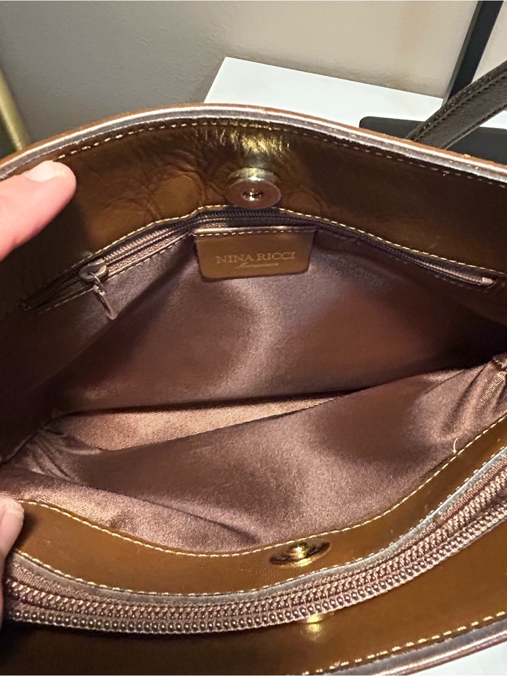 Nina Ricci Velvet Brown Tote Shoulder Bag Gold Hardware - Picture 7 of 14